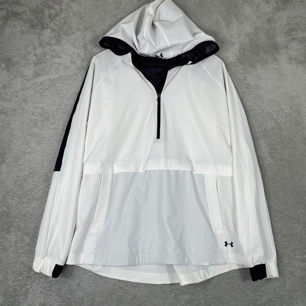 Under Armour Windbreaker Mens Medium White Black Heatgear Quarter Zip Hoodie